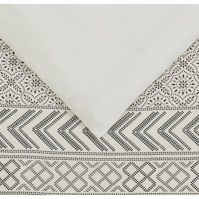 King Cream and Black Cotton Geometric Duvet Cover Set