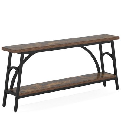 Gulches Industrial Console Table, 2-Tier Storage, Rustic Brown & Black, Extra Long 70.8", Sofa/Hallway/TV Stand