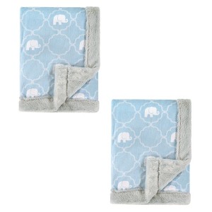 Hudson Baby Unisex Baby Plush Blanket with Furry Binding and Back, Elephant 2-Piece, One Size - 1 of 2