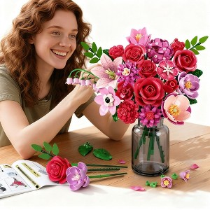 Clemas 21 Rose Red Flower Botanical Building Block Set for Adults and Kids Aged 12+(832 PCS) - 1 of 4