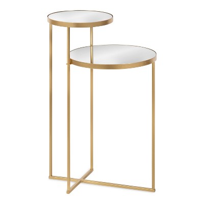 Gold Mirrored Round Metal Two-Tier Side Table
