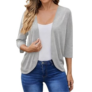 Women's Basic Open Front Knit Cardigan Long Sleeve Casual Cover Up - 1 of 4