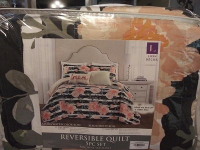 King 7pc Amara Watercolor Rose Quilt Set Black/dusty Rose - Lush Décor ...