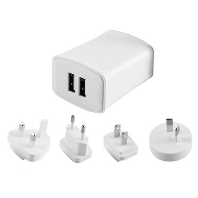 Insten Switchable Universal Dual USB Plug Worldwide Travel Adapter, White