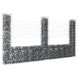 vidaXL U-shape Gabion Basket with 3 Posts Iron 102.4 in.x7.9 in.x59.1 in. - 1 of 4
