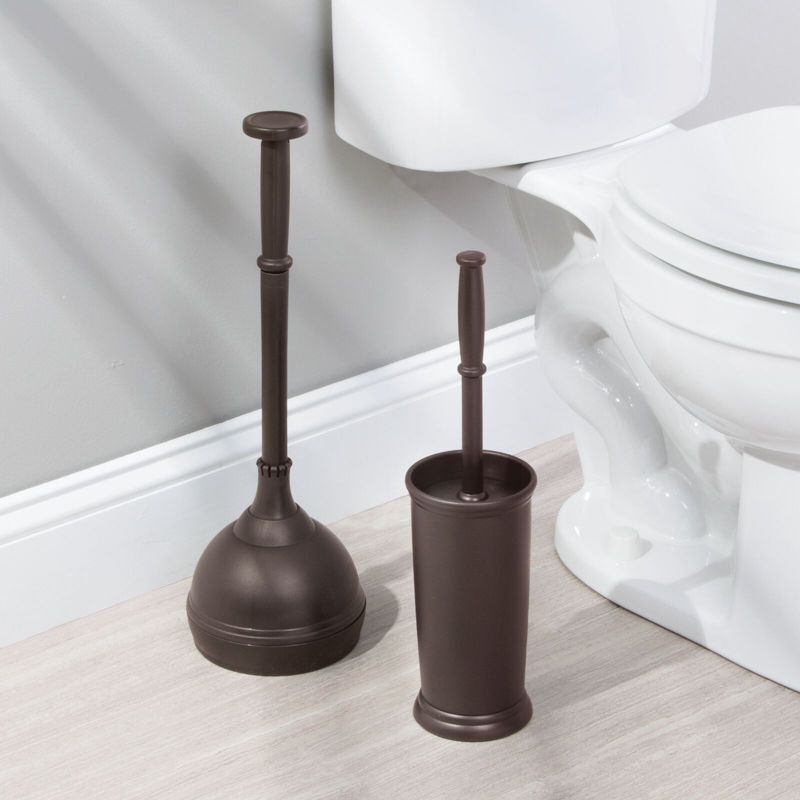 mDesign Plastic Compact Toilet Plunger and Toilet Bowl Brush Set, 3 of 10
