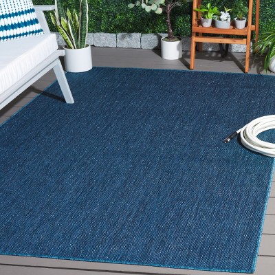 Blue Solid Stain-Resistant Wool Indoor/Outdoor Area Rug