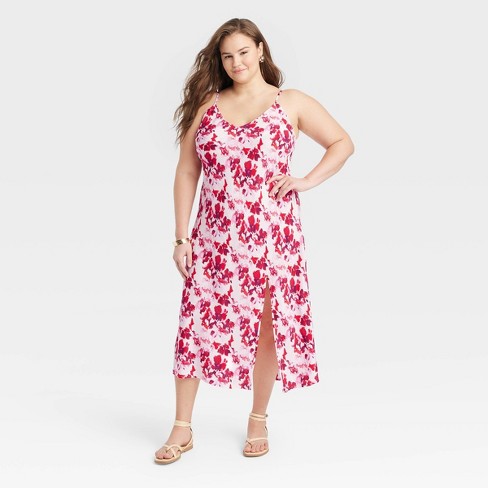 Women's Crepe Midi Slip Dress - A New Day™ Red Floral 4x : Target