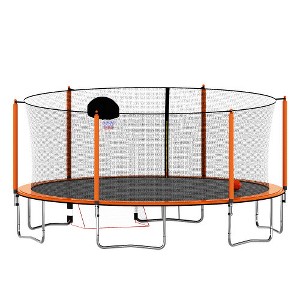 BestParts 16FT Outdoor Trampoline with Basketball Hoop, Soccer Goal & Ladder – Heavy-Duty Steel Frame (Orange) - 1 of 4