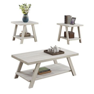 Vynxaria Series 48 in. White Rectangular Wood Top End Table with Shelf Storage