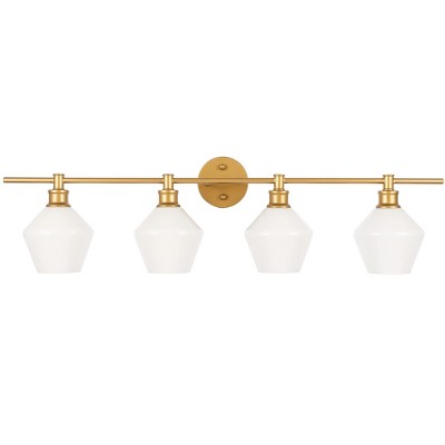 Gene 4-Light Brass and Frosted White Glass Dimmable Wall Sconce