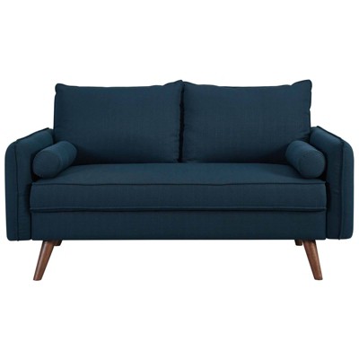 Beige Tufted Fabric Loveseat with Solid Wood Legs and Pillow Back