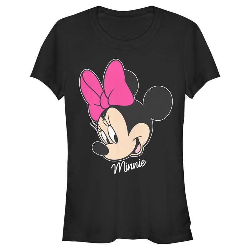 Juniors Womens Mickey & Friends Minnie Mouse Big Face T-Shirt, 1 of 5