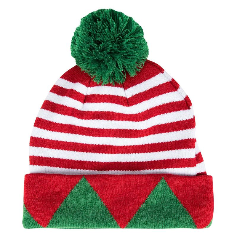 Juvale 2 Pack Christmas Elf Hats for Adults, Striped Holiday Beanies with Green Pom Poms, 4 of 6