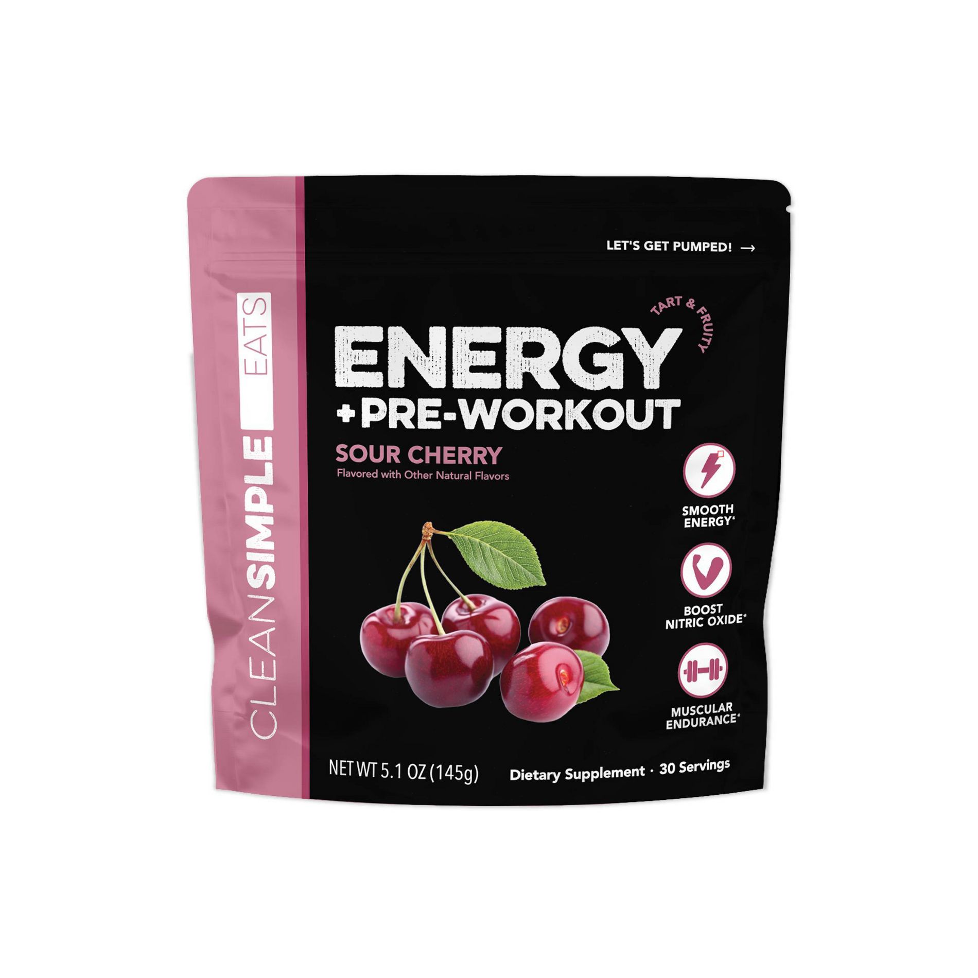 Clean Simple Eats Sour Cherry Energy + Pre-Workout Drinks - 30 Servings - 5.1oz
