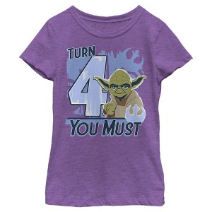 Girl's Star Wars Yoda Turn 4 You Must Rebel Logo Portrait T-Shirt - 1 of 3