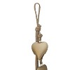 Royal Hampton 6 Heart Shape Iron Bells on 35 Inch Jute Hanging Rope, Antique Gold Wall Decor - 3 of 4
