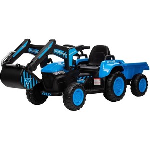 12V Kids Ride-On Excavator Tractor, Electric Vehicles w/Detachable Trailer, Remote Control, LED Lights, Music - 1 of 4