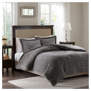 Gray Polar Brushed Faux Fur Comforter Mini Set Full/Queen 3pc