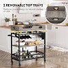 Bar Carts with 2 Portable Trays for Home, 3 Tier Bar Cart with Wheels, Mobile Kitchen Shelf Cart with Wine Rack & Glass Holder for Kichen, Dining Room - 4 of 4