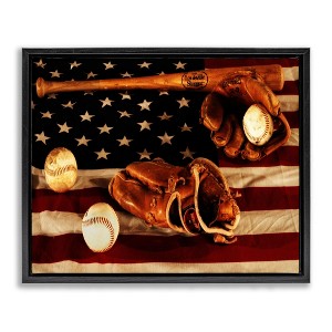 Stupell Industries Vintage American Flag Baseball Photo Floating Frame Canvas Art, Black, 31" x 25" - 1 of 4