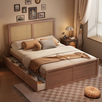 NicBex Queen Size Platform Bed Modern Wooden Bed Frame with 4 Storage Drawers and Headboard for Bedroom, Guest Room, No Box Spring Required