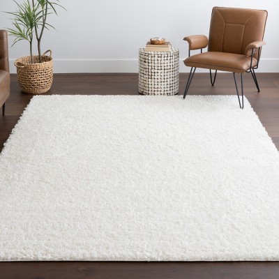 Ivory Rectangular Synthetic Shag Rug 4' x 6'