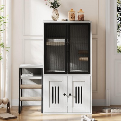Cat Litter Box Furniture, Double Layer Enclosed Litter Box with Door, Cat House with Ladder