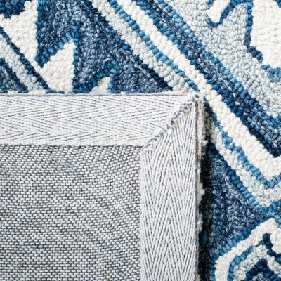 Blue and Ivory Hand-Tufted Wool Square Rug