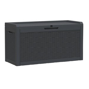 Gulches 60GAL Deck Box - Durable Resin with Stylish Rattangrain Finish, Lockable & Weather-Resistant,Black - 1 of 1