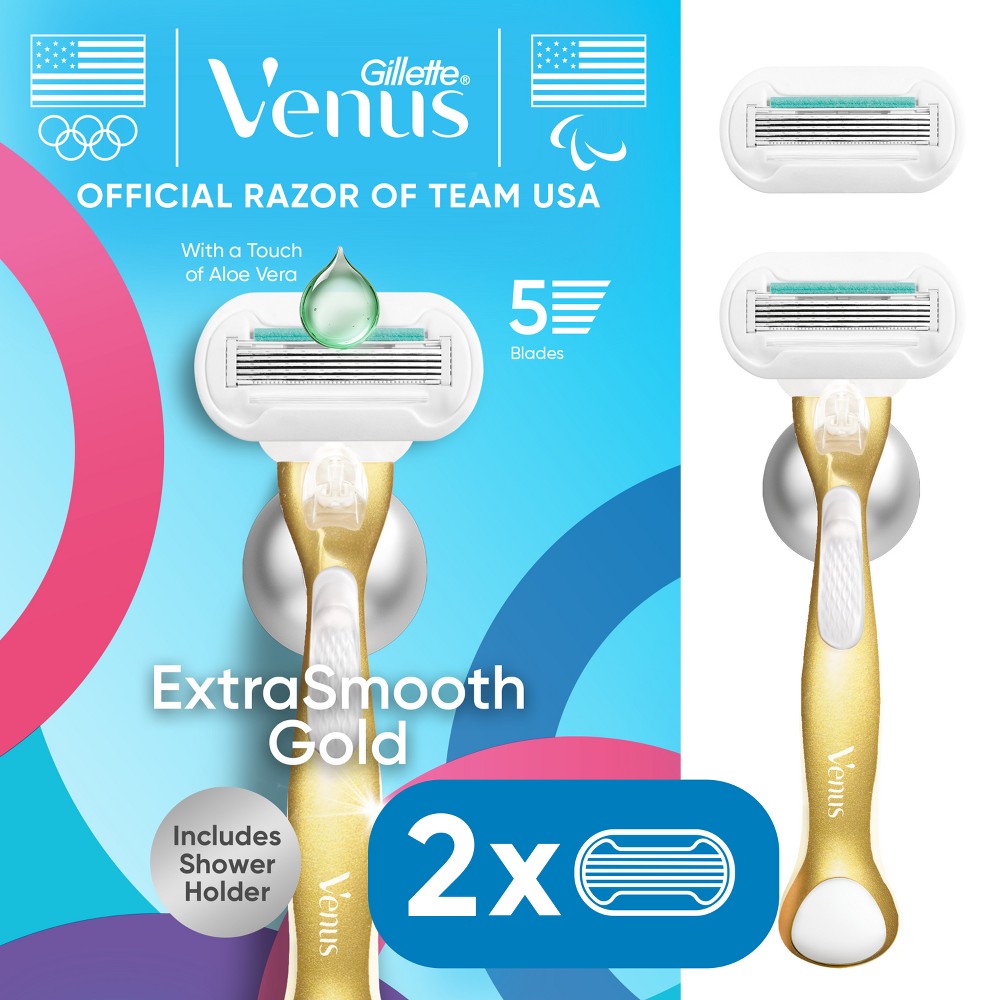 Photos - Shaver Venus Extra Smooth Gold 5-Blade Women's Razor with 2 Razor Blade Refills and Shower Holder: Legs, Under Arm Use, All Skin Ty 