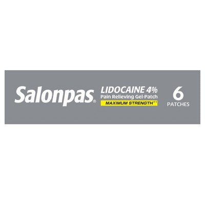 Salonpas Lidocaine 4% Pain Relieving Gel Patch - Odor Free - 6ct