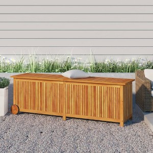 vidaXL Patio Storage Box with Wheels 59.1"x19.7"x22.8" Solid Wood Acacia - 1 of 4