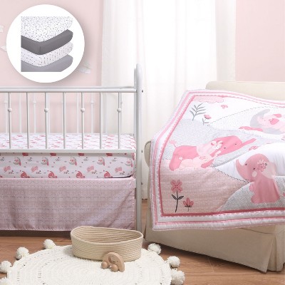 The Peanutshell Pink Elephant Crib Bedding Set, 3pc to 12 Pc, For Girls