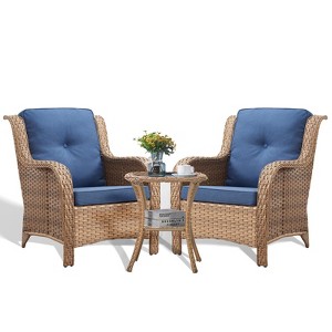 POCASSY 3 Piece Patio Furniture Set, All Weather Wicker Accent Lounge Club Patio Chairs with Side Table for Porch Balcony - 1 of 4