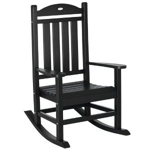Outdoor Rocking Chair, All Weather-Resistant HDPE Rocking Patio Chairs with Rustic High Back, Armrests, Oversized Seat and Slatted Backrest - 1 of 4