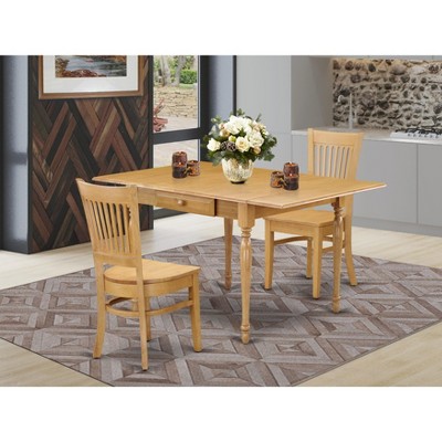 East West Furniture  3Pc Dining Table Set Includes a Wood Dining Table and 2 Kitchen Chairs with Solid Wood Seat Drop Leaf Table with Slat Back Chairs