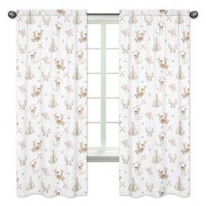 Sweet Jojo Designs Window Curtain Panels 84in. Deer Floral White Taupe and Pink - 1 of 4