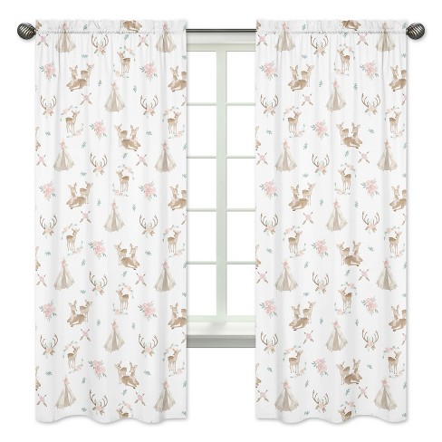 Sweet Jojo Designs Window Curtain Panels 84in. Deer Floral White Taupe and Pink - image 1 of 4