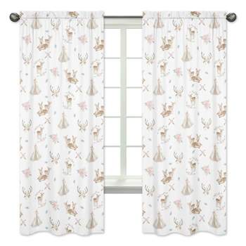 Sweet Jojo Designs Window Curtain Panels 84in. Deer Floral White Taupe and Pink