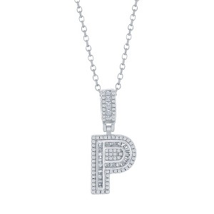 Bella Silver Sterling Silver 'P' Baguette CZ Initial 18" Pendant Necklace  - Silver - 1 of 2