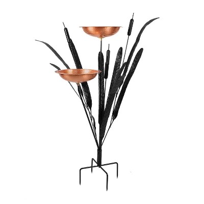 50" Double Cattail Birdbath with 2 Bowls and Stake Copper - ACHLA Designs