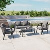 4 Piece Modern Poolside Seating Set,Woven Rope Back Outdoor Patio Conversation Set,Metal Garden Furniture Set with Cushions-Coolbibila - 2 of 4