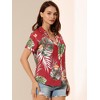 Allegra K Women's Hawaiian Floral Leaves Printed Short Sleeve Button Down Vintage Shirt - 4 of 4
