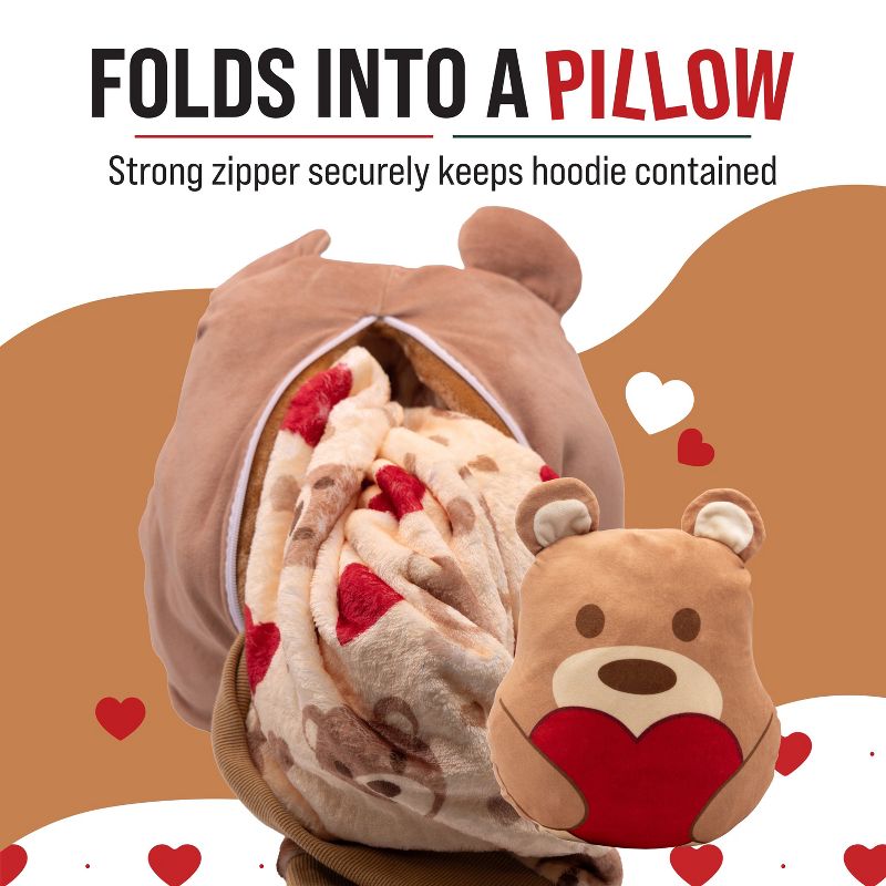 Plushible Teddy Hearts Snugible Blanket Hoodie & Pillow, 4 of 10