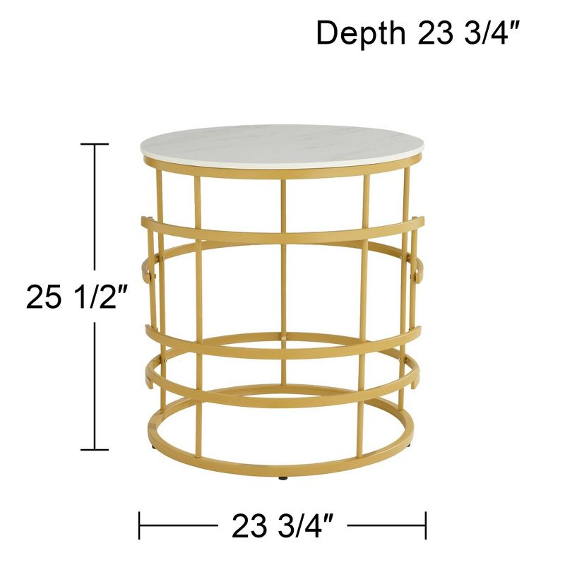 Studio 55D Brassica Modern Metal Round Geometric Tea Table 23 3/4" Wide Gold Cream Gray Faux Marble Tabletop for Living Room Bedroom House, 4 of 10