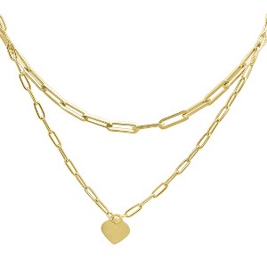 Adornia Tarnish Resistant 14k Gold Plated Layered Paper Clip Chain Heart Pendant Necklace - 1 of 3