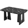 Gulches 63" Black Faux Marble Dining Table, MDF & Rubber Wood Geometric Legs, 350LBS Capacity, Easy Assembly for Home/Apartment/Office - 3 of 4