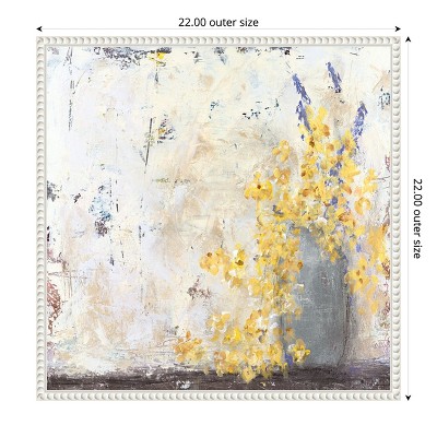 Abstract Yellow Floral Canvas Print with White Frame, 22 x 22 inches