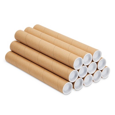 Stockroom Plus 12-Pack Mailing Tubes with Caps, 1.5x12-Inch Kraft Paper Poster Tube for Shipping, Packing, Bulk Round Packaging, Cardboard Mailers